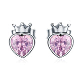 Rosa Kristall Herz Ohrstecker mit Krone aus 925er Silber – verspielter Schmuck, ideal als Kinderschmuck oder romantisches Accessoire.