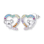 Koala Ohrstecker aus 925 Sterling Silber mit bunten Zirkonia Kristallen und Herzmotiv am Ohr getragen, niedliche Tier Ohrringe für Mädchen und Damen.