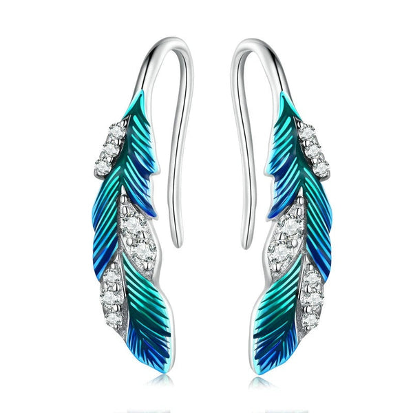 Boho Ohrringe Zauber Feder Sterling Silber Kristall - FALKENKOENIG SCHMUCK & Piercing Online Shop