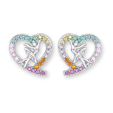 Ballerina Ohrstecker aus 925 Sterling Silber mit Herzform, tanzender Ballerina und bunten Zirkonia Kristallen, Ballett Ohrringe für Mädchen.