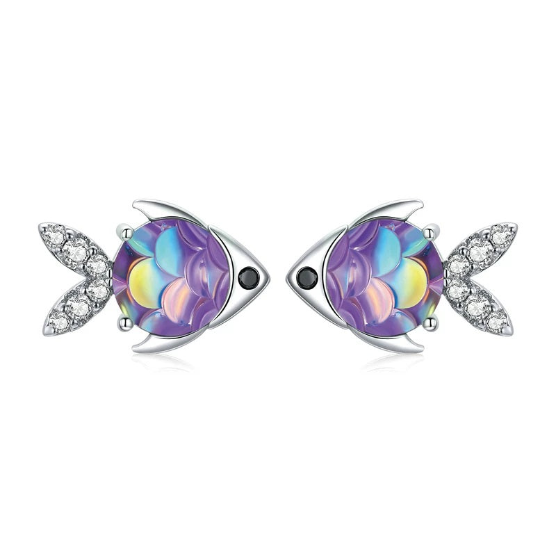 Ohrstecker Neon Fisch Sterling Silber Kristall - FALKENKOENIG SCHMUCK & Piercing Online Shop