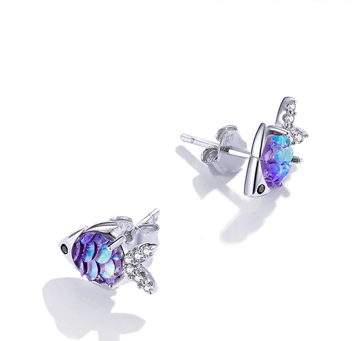 Ohrstecker Neon Fisch Sterling Silber Kristall - FALKENKOENIG SCHMUCK & Piercing Online Shop