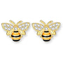 Goldfarbene Honigbienen Ohrstecker aus 925 Sterling Silber mit funkelnden Zirkonia Kristallen, schwarz-gelben Streifen und filigranen Flügeln.