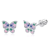 Schmetterling Kinder Ohrstecker aus Edelstahl mit rosa Glitzer und Sicherheitsverschluss, süße Kinderohrringe für Mädchen.