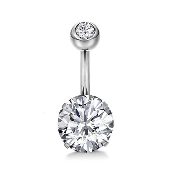 Bauchnabelpiercing aus Chirurgenstahl 316L mit rundem Kristall in der Mitte, umgeben von kleinen eingefassten Kristallen – glänzend, elegant und hautfreundlich. - FALKENKOENIG SCHMUCK & Piercing Online Shop