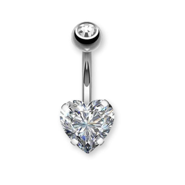 Bauchnabelpiercing Herz in Silber mit Zirkonia Kristallen - FALKENKOENIG SCHMUCK & Piercing Online Shop