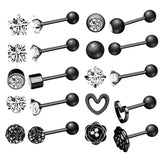 10er Piercing-Set Schwarz aus Chirurgenstahl 316L mit Zirkonia in Roségold, Schwarz und Silber - FALKENKOENIG SCHMUCK