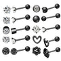 10er Piercing-Set Schwarz aus Chirurgenstahl 316L mit Zirkonia in Roségold, Schwarz und Silber - FALKENKOENIG SCHMUCK