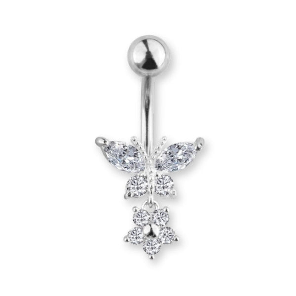 Schmetterling Bauchnabelpiercing aus Chirurgenstahl 316L – in Roségold, Silber oder Gold erhältlich, zartes Design mit glänzender Oberfläche.