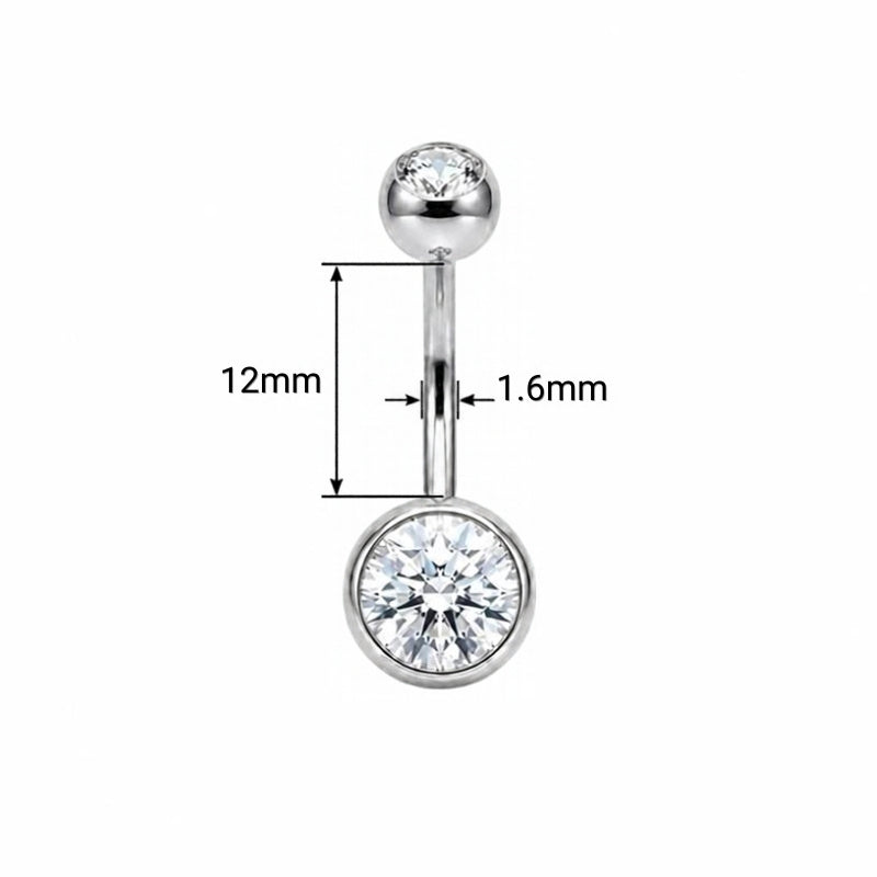 Bauchnabelpiercing Set aus Chirurgenstahl 316L – bestehend aus einem Piercing mit Zirkonia-Kristall und einem mit perlenfarbener Kugel, glänzend & hochwertig.