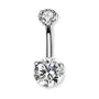 Bauchnabelpiercing aus Chirurgenstahl 316L mit rundem Kristall in der Mitte, umgeben von kleinen eingefassten Kristallen – glänzend, elegant und hautfreundlich.