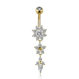 Hängendes Bauchnabelpiercing mit Zirkonia aus 316L Chirurgenstahl in Silber oder Gold, luxuriöses Belly Button Piercing Damen.
