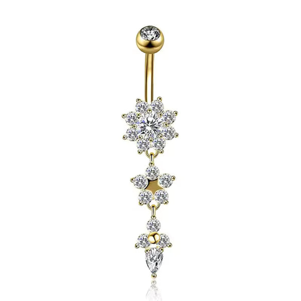 Hängendes Bauchnabelpiercing mit Zirkonia aus 316L Chirurgenstahl in Silber oder Gold, luxuriöses Belly Button Piercing Damen.