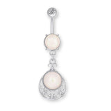 Opal-Zirkon Bauchnabelpiercing aus Chirurgenstahl 316L mit pendelndem Opal-Anhänger – in Silber, Gold oder Roségold erhältlich, edel & glänzend.