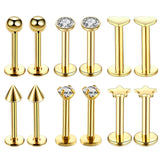 Gold Piercing-Set aus Chirurgenstahl 316L mit Zirkonia für Helix, Tragus und Labret - FALKENKOENIG SCHMUCK