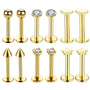 Gold Piercing-Set aus Chirurgenstahl 316L mit Zirkonia für Helix, Tragus und Labret - FALKENKOENIG SCHMUCK