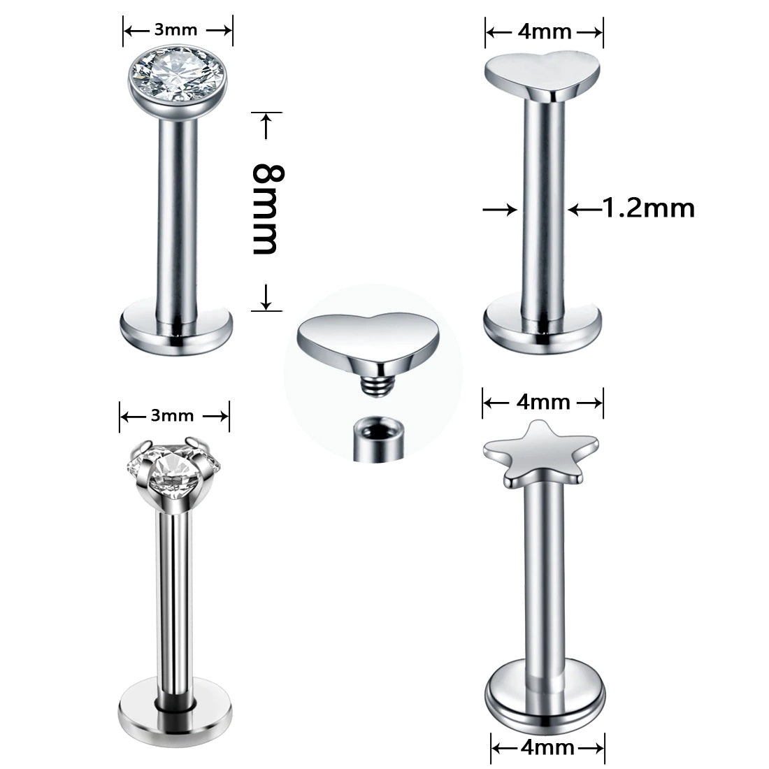 Gold Piercing-Set aus Chirurgenstahl 316L mit Zirkonia für Helix, Tragus und Labret - FALKENKOENIG SCHMUCK