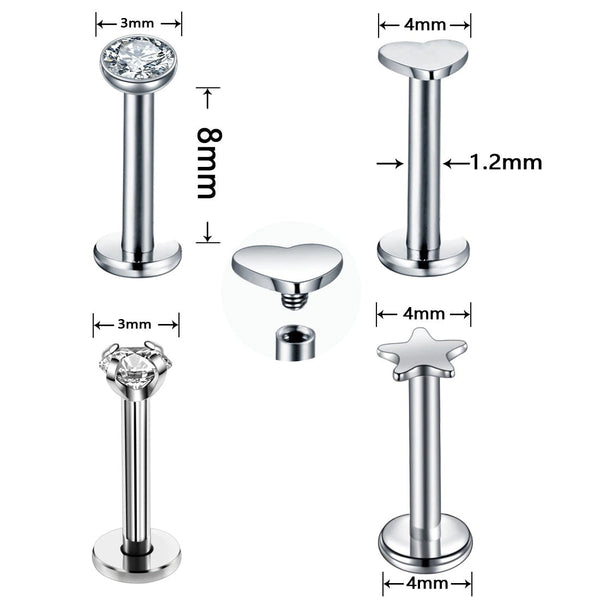 Gold Piercing-Set aus Chirurgenstahl 316L mit Zirkonia für Helix, Tragus und Labret - FALKENKOENIG SCHMUCK