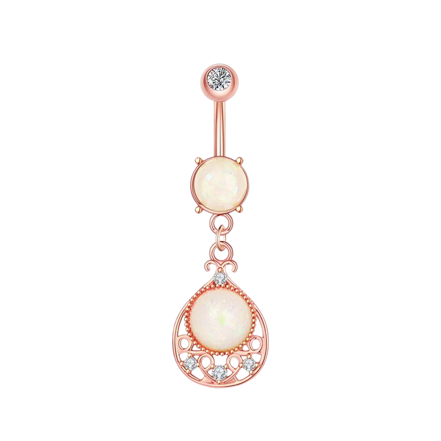 Opal-Zirkon Bauchnabelpiercing aus Chirurgenstahl 316L mit pendelndem Opal-Anhänger – in Silber, Gold oder Roségold erhältlich, edel & glänzend.