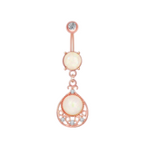 Opal-Zirkon Bauchnabelpiercing aus Chirurgenstahl 316L mit pendelndem Opal-Anhänger – in Silber, Gold oder Roségold erhältlich, edel & glänzend.