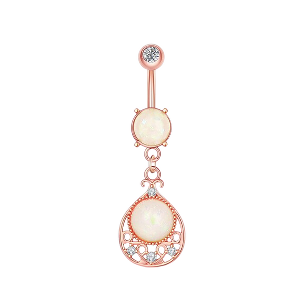 Opal-Zirkon Bauchnabelpiercing aus Chirurgenstahl 316L mit pendelndem Opal-Anhänger – in Silber, Gold oder Roségold erhältlich, edel & glänzend.
