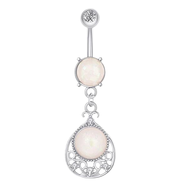 Opal-Zirkon Bauchnabelpiercing aus Chirurgenstahl 316L mit pendelndem Opal-Anhänger – in Silber, Gold oder Roségold erhältlich, edel & glänzend.