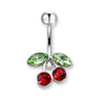 Kirschen Bauchnabelpiercing aus Titan G23 in Silber oder Gold, Cherry Piercing mit roten und grünen Steinen für Damen.