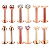 Roségold Piercing-Set aus Chirurgenstahl 316L mit Zirkonia für Helix, Tragus und Labret - FALKENKOENIG SCHMUCK