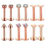 Roségold Piercing-Set aus Chirurgenstahl 316L mit Zirkonia für Helix, Tragus und Labret - FALKENKOENIG SCHMUCK