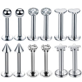 Silber Piercing-Set aus Chirurgenstahl 316L mit Zirkonia für Helix, Tragus und Labret - FALKENKOENIG SCHMUCK