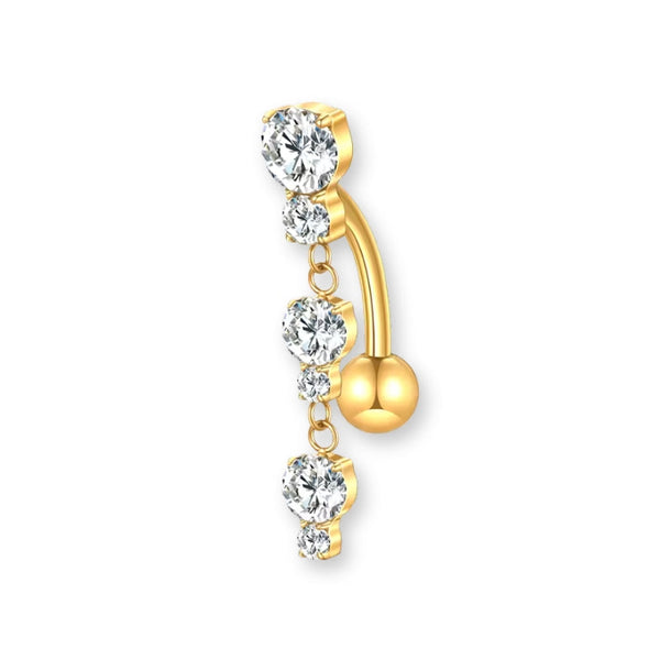 Hängendes Bauchnabelpiercing mit Zirkonia aus Titan G23 in Silber oder Gold, luxuriöses Belly Button Piercing Damen