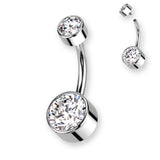 Titan Bauchnabelpiercing Innengewinde flach Bananabell mit Zirkonia in 8 mm oder 10 mm, elegantes Belly Button Piercing Damen.