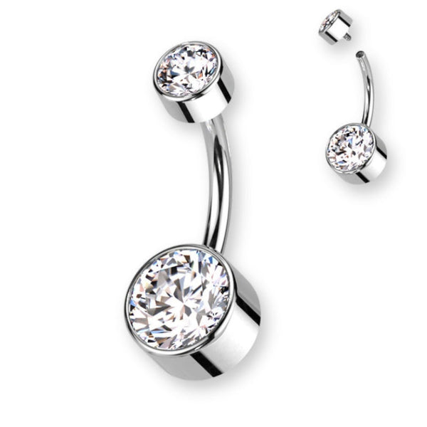 Titan Bauchnabelpiercing Innengewinde flach Bananabell mit Zirkonia in 8 mm oder 10 mm, elegantes Belly Button Piercing Damen.