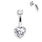 Herz Bauchnabelpiercing aus Titan mit Innengewinde und Zirkonia, Bananabell in Silber oder Gold, eleganter Piercing Schmuck.