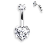 Herz Bauchnabelpiercing aus Titan mit Innengewinde und Zirkonia, Bananabell in Silber oder Gold, eleganter Piercing Schmuck.