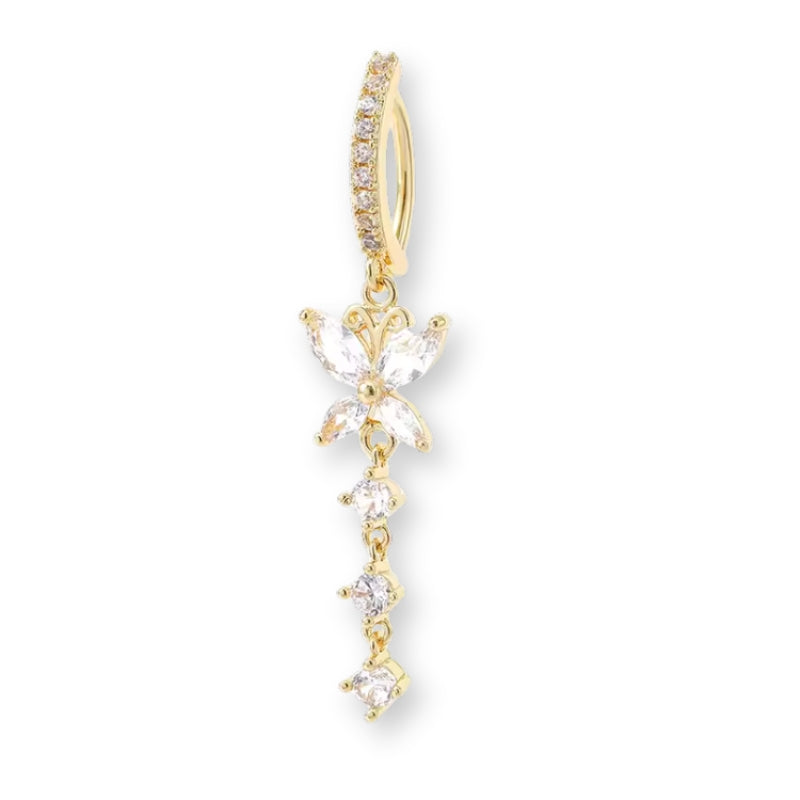 Schmetterling Bauchnabelpiercing aus Edelstahl mit Zirkonia in Gold oder Silber, elegantes Bauchpiercing mit Anhänger.