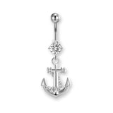 Titan Bauchnabelpiercing mit Anker-Anhänger – maritimes Design, hautfreundlich, glänzend und langlebig.