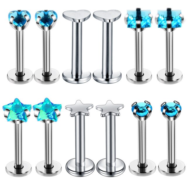 Blue Piercing-Set aus Chirurgenstahl 316L mit Zirkonia für Helix, Tragus und Labret - FALKENKOENIG SCHMUCK