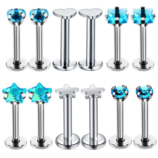 Blue Piercing-Set aus Chirurgenstahl 316L mit Zirkonia für Helix, Tragus und Labret - FALKENKOENIG SCHMUCK
