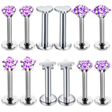 Lila Piercing-Set aus Chirurgenstahl 316L mit Zirkonia für Helix, Tragus und Labret - FALKENKOENIG SCHMUCK