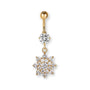 Blumen-Bauchnabelpiercing aus Chirurgenstahl 316L in Gold oder Silber – mit großem Kristall-Blumenanhänger, feminin, glänzend und hochwertig.