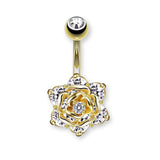 Bauchnabelpiercing Blume 316L Chirurgenstahl mit Zirkonia, Stangenlänge 10 mm, in Silber oder Gold, Belly Button Piercing Damen.