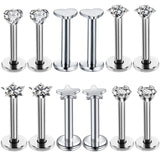Silber Piercing-Set aus Chirurgenstahl 316L mit Zirkonia für Helix, Tragus und Labret - FALKENKOENIG SCHMUCK
