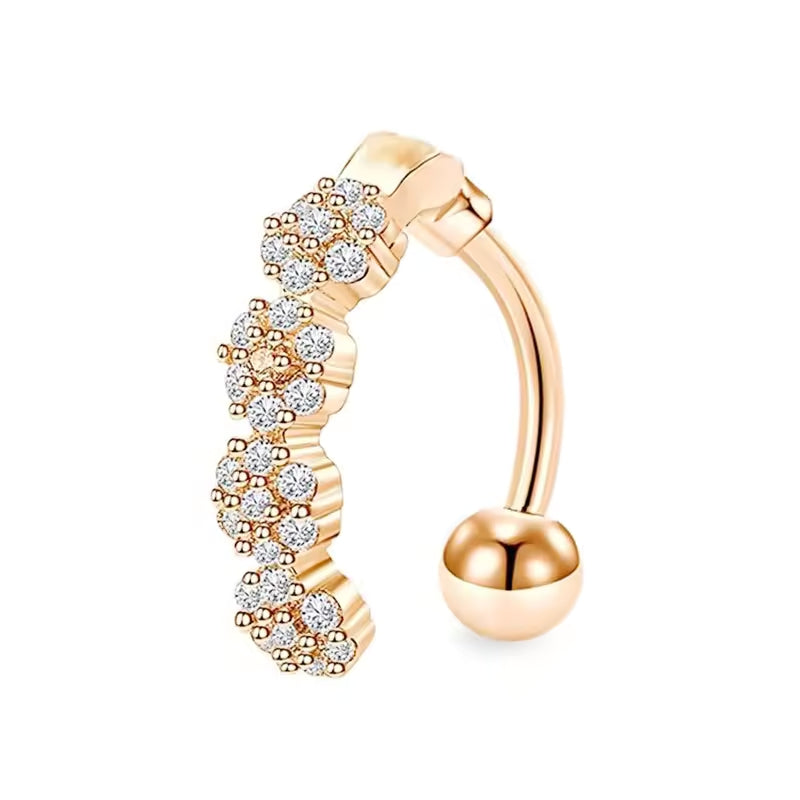 Gold Kristall Bauchnabelpiercing aus Chirurgenstahl 316L mit vielen glitzernden Kristallen & Reverse gebogener Barbell ✨💎