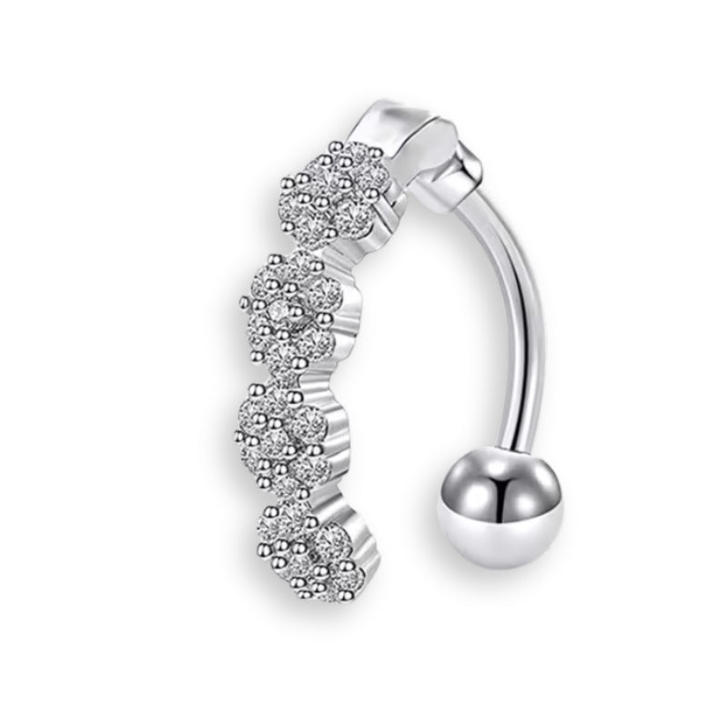 „Silber Kristall Bauchnabelpiercing aus Chirurgenstahl 316L mit vielen glitzernden Kristallen & Reverse gebogener Barbell ✨💎“
