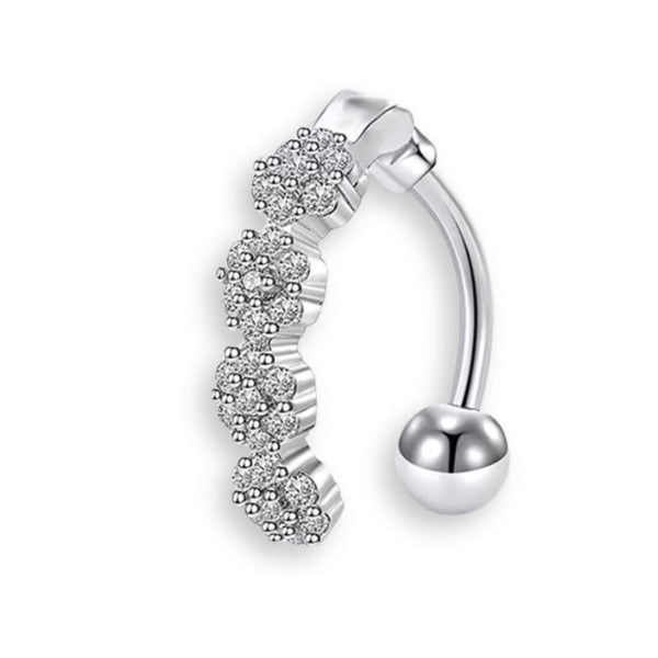„Silber Kristall Bauchnabelpiercing aus Chirurgenstahl 316L mit vielen glitzernden Kristallen & Reverse gebogener Barbell ✨💎“