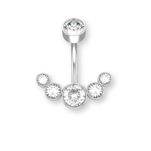 „Luna Bauchnabelpiercing aus Chirurgenstahl 316L mit halbmondförmigem Kristallbesatz und flacher Rückseite für höchsten Tragekomfort ✨🌙“