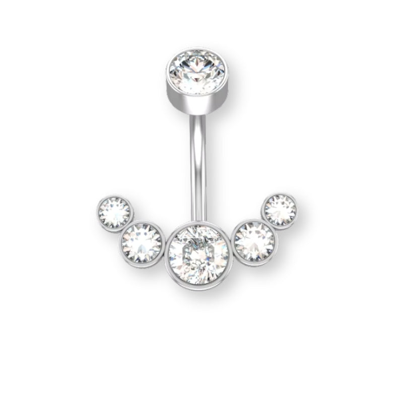 „Luna Bauchnabelpiercing aus Chirurgenstahl 316L mit halbmondförmigem Kristallbesatz und flacher Rückseite für höchsten Tragekomfort ✨🌙“