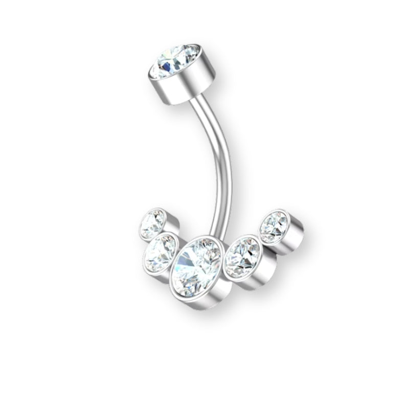 „Luna Bauchnabelpiercing aus Chirurgenstahl 316L mit halbmondförmigem Kristallbesatz und flacher Rückseite für höchsten Tragekomfort ✨🌙“