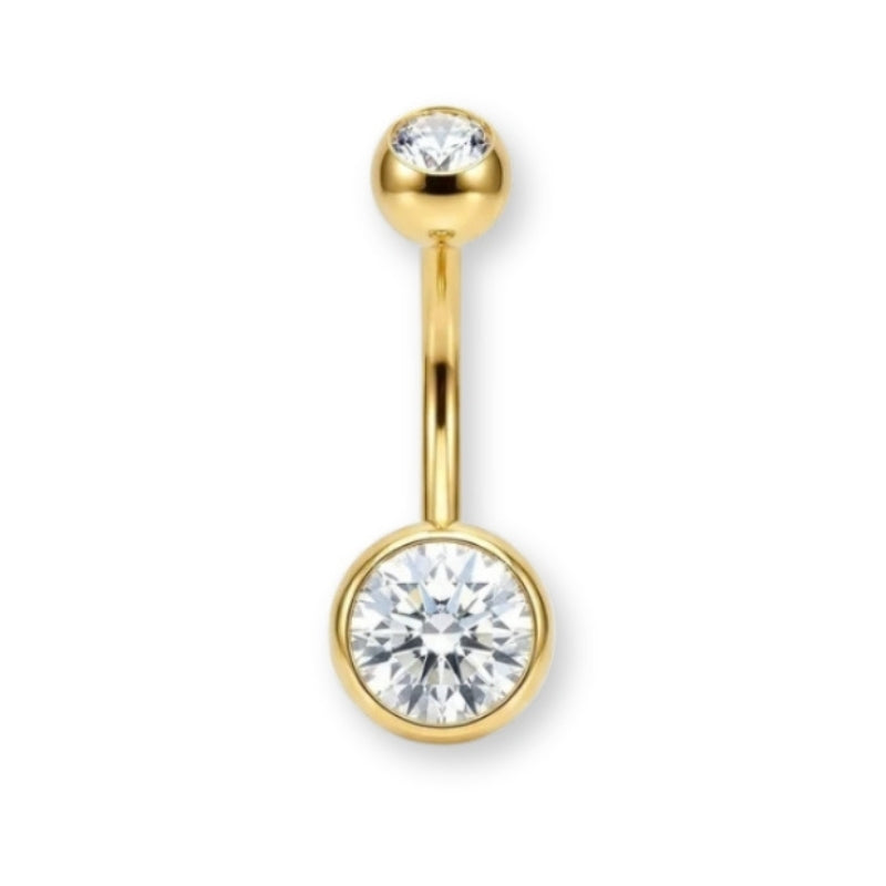 Goldenes Bauchnabelpiercing aus Titan von Falkenkoenig Schmuck. Dieses Bauchnabelpiercing ist erhältlich mit der Stablänge 12mm, 10mm und 8mm.